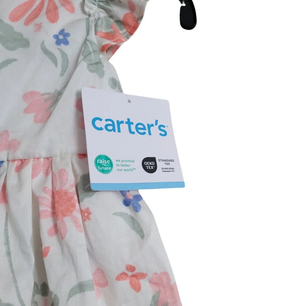 Lot of 2 Carter's‎ Baby Girl Dresses 9 Month Layered Floral Ruffle Sleeves Lined